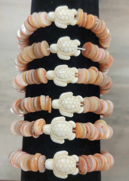 Pink Shell & Natural Stone Turtles